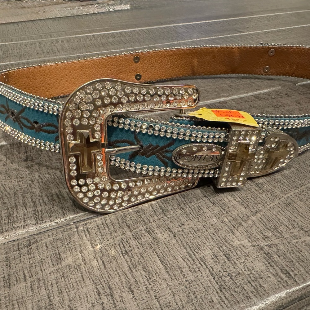 Rhinestone Western Belt with Turquoise Accents